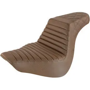 Saddlemen Step-Up Seat - Front Tuck-N-Roll/Rear Lattice Stitch - Brown - Fl/Fx (818-27-176Br) Softail 18-24 1