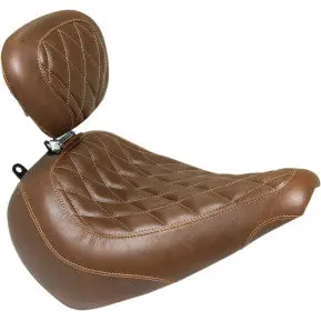 Mustang - Wide Tripper Front Solo Seat With Backrest - Brown, Diamond Stitch - '18-20 Flfb & Flfbs 1
