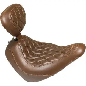 Mustang - Wide Tripper Front Solo Seat With Backrest - Brown, Diamond Stitch - '18-20 Flsb & Fxlr 1