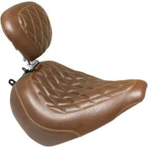 Mustang - Wide Tripper Front Seat With Backrest - Brown, Diamond Stitch - '18-20 Fxbr & Fxbrs 1
