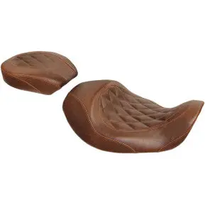 Mustang - Wide Tripper Solo Seat With Removable Backrest - Brown, Diamond Stitch - '06-17 Dyna 1