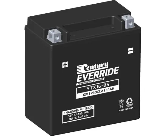 Century Ytx16-Bs Motorcycle Agm Battery - 230Cca 14Ah 1