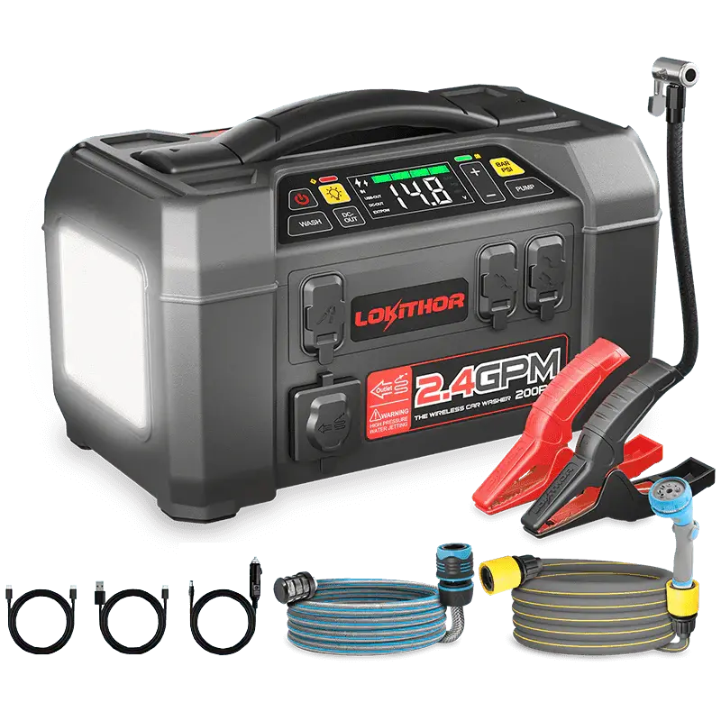 Lokithor Jump Starter With Pressure Washer Air Compressor 2500Amp-Aw401 1