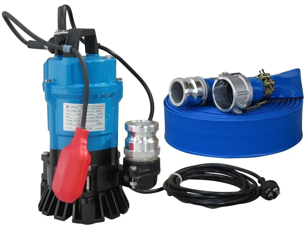2" Reid Drainvac 750 Semi-Vortex Drainage Submersible Pump - Float Switch Included + Hose Kit 1