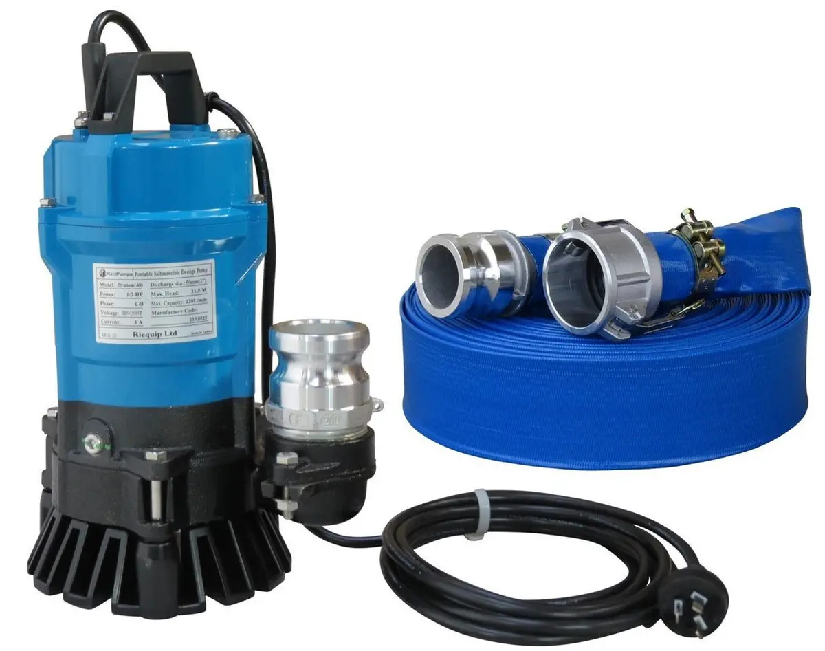 2" Reid Drainvac 750 Semi-Vortex Drainage Submersible Pump - No Float Switch + Hose Kit 1