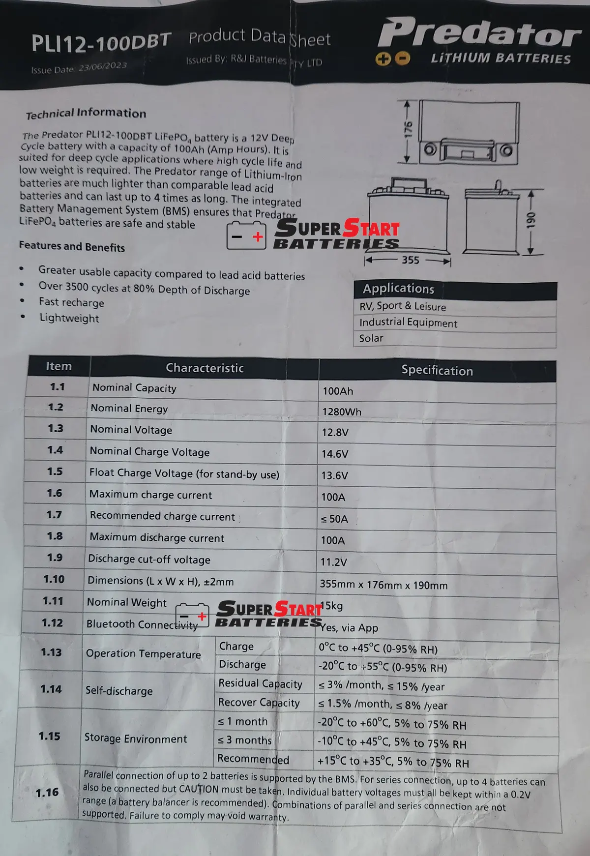 Predator Pli12-100Dbt Lithium Deep Cycle Battery Din100l Euro Campervans 2