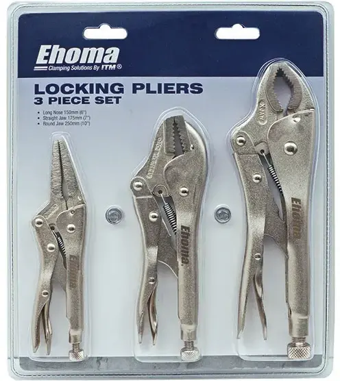 Ehoma 3 Piece Locking Plier Set, Round Jaw 250Mm, Straight Jaw 175Mm & Long Nose 150Mm 1