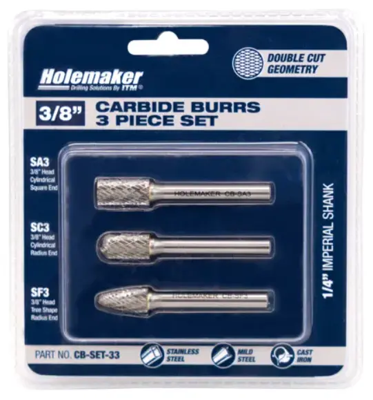 Holemaker Carbide Burr Set 3Pce (Sa3,Sc3,Sf3) 1