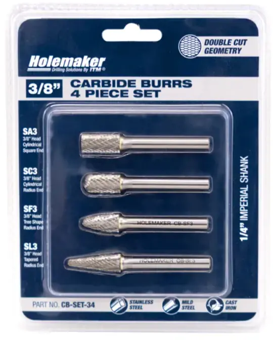 Holemaker 3/8 Carbide Burr Set 4Pce (Sa3,Sc3,Sf3,Sl3) 1
