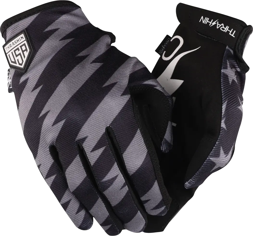 Thrashin Supply Co. Stars & Bolts Stealth Gloves - Black/Grey 1