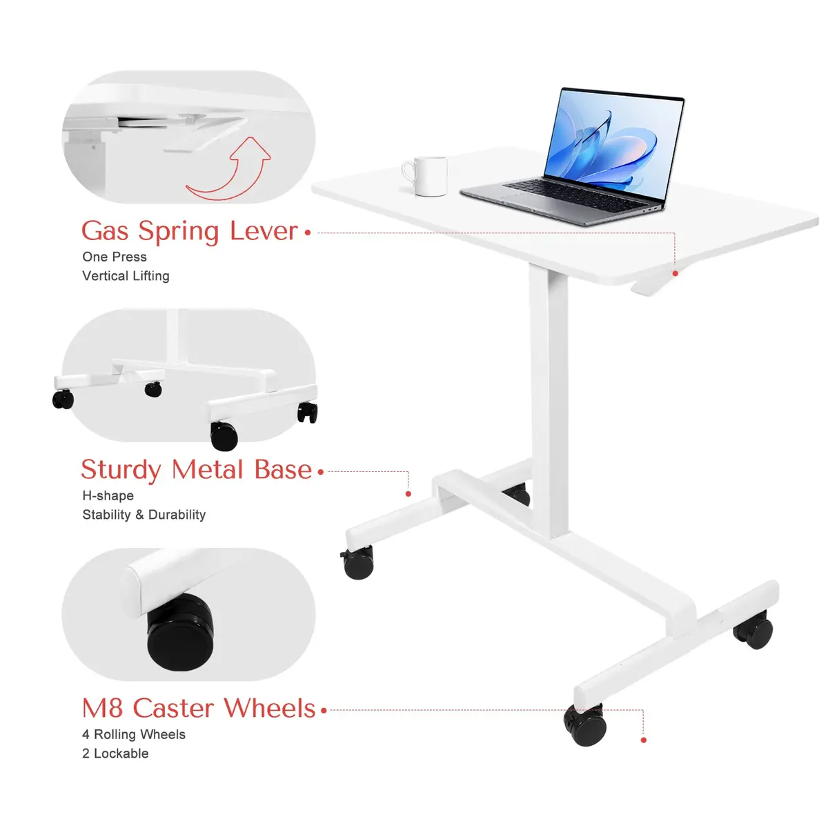 Deerrun® Adjustable Standing Desk - 31.5''L *18.9''W Large Rolling Laptop Desk For Treadmills 2