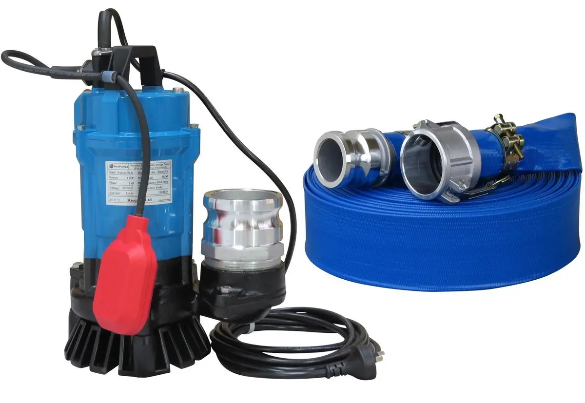 3" Reid Drainvac 750-3 Semi-Vortex Drainage Submersible Pump - Float Switch Included + Hose Kit 1