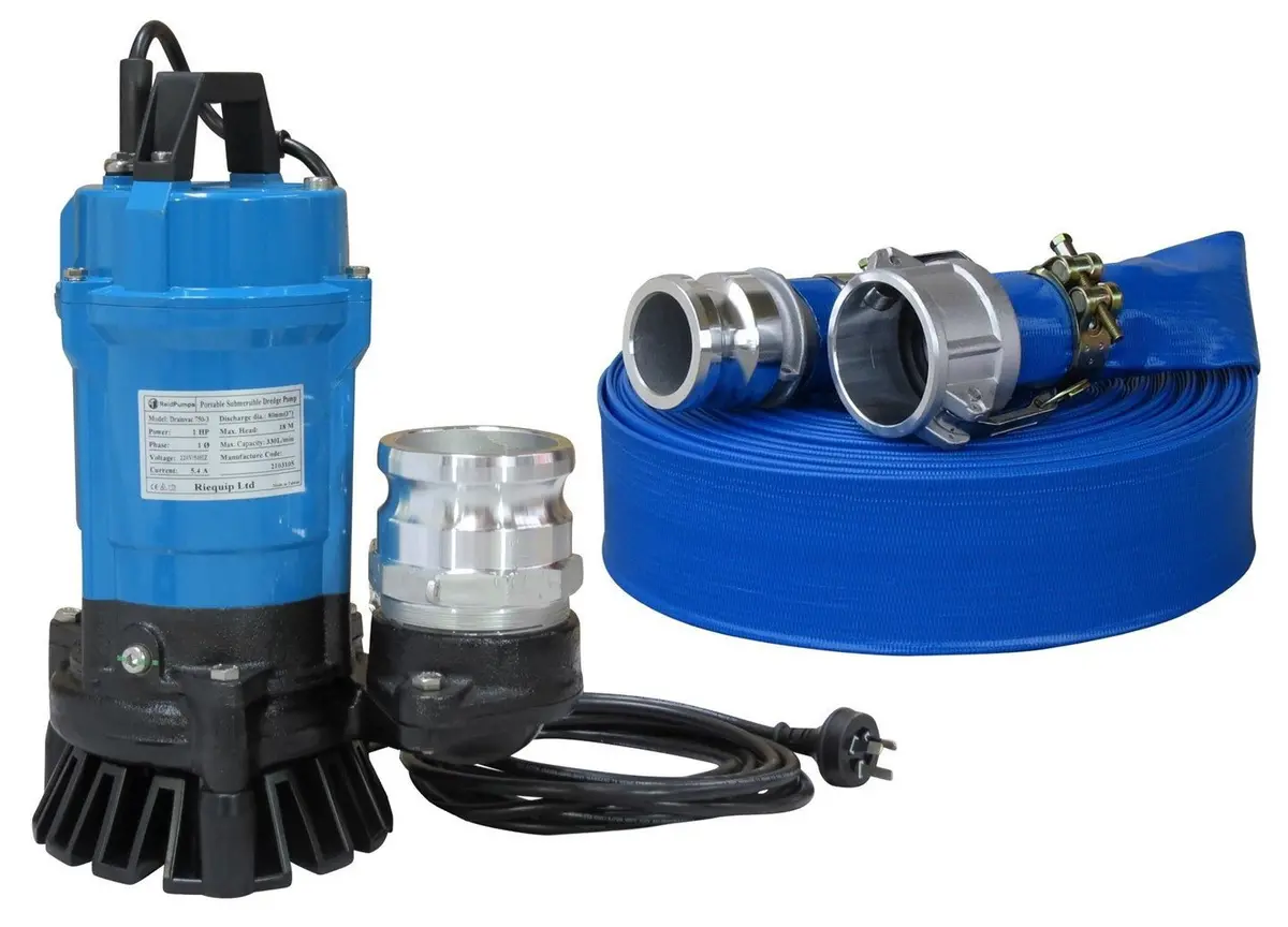 3" Reid Drainvac 750-3 Semi-Vortex Drainage Submersible Pump - No Float Switch + Hose Kit 1