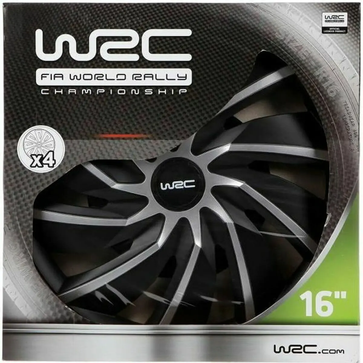 Tapacubos Wrc Wrc 4 Turbo Cinzento Prateado Preto Mate 16" 4 Peças 1
