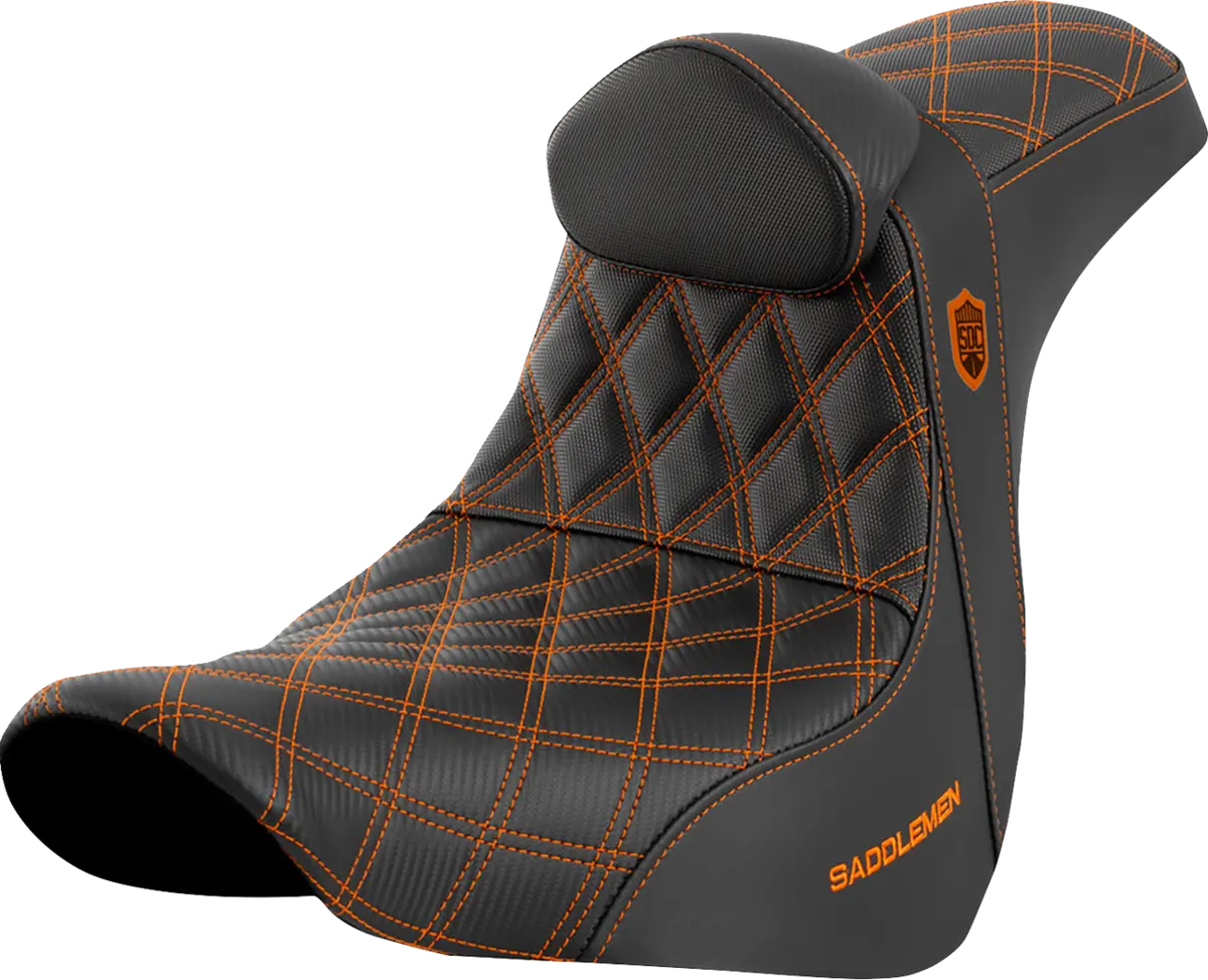 Saddlemen Pro Series Sdc Performance Seat - W/ Backrest - Orange Stitch - Fl/Fx (Sc81829orart) Softail 18-23 1