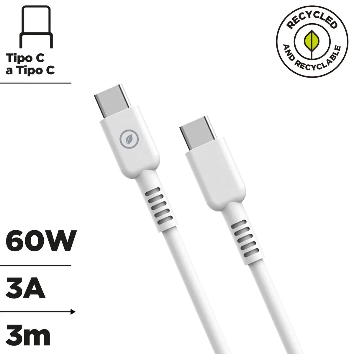 Cabo Usb-C Para Usb-C Muvit For Change Branco 3 M 2