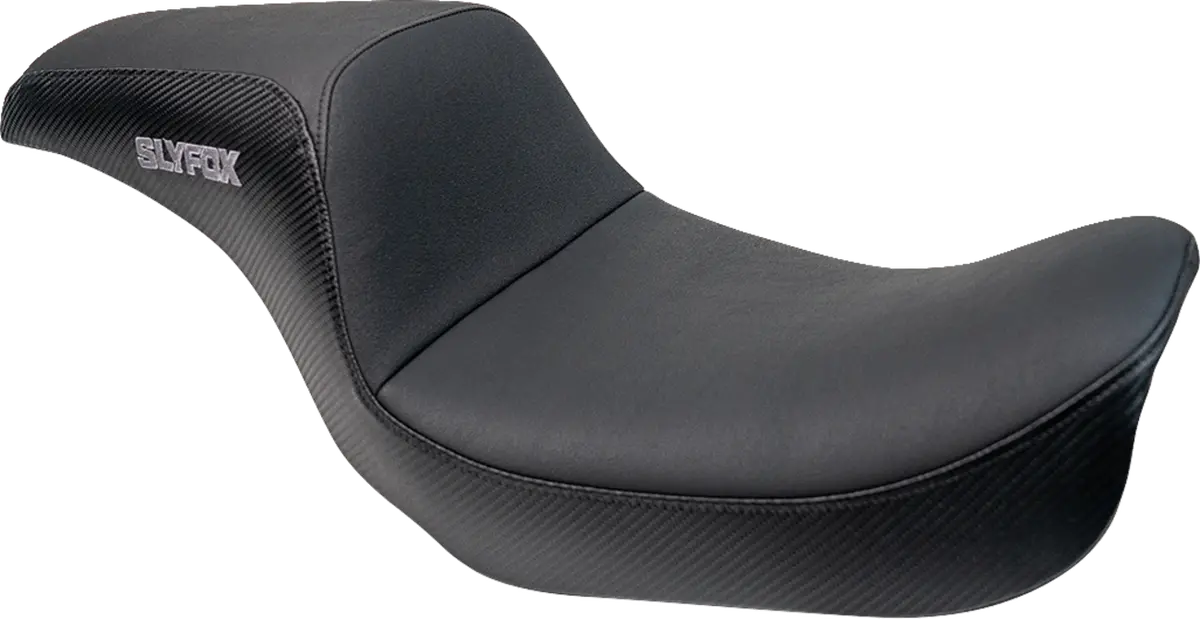 Slyfox Drifter Seat - Gray Logo - Black Vinyl W/ Slipstop - Carbon Fiber - Dyna '96-'03 4883B-Slyfox 1