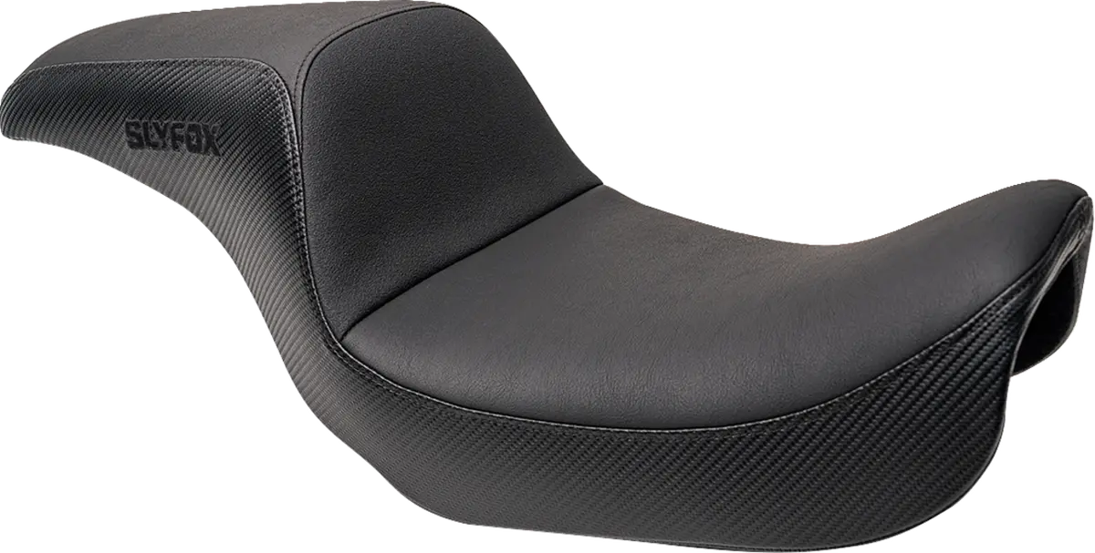 Slyfox Drifter Seat - Black Logo - Black Vinyl W/ Slipstop - Carbon Fiber - Dyna '96-'03 4683A-Slyfox 1