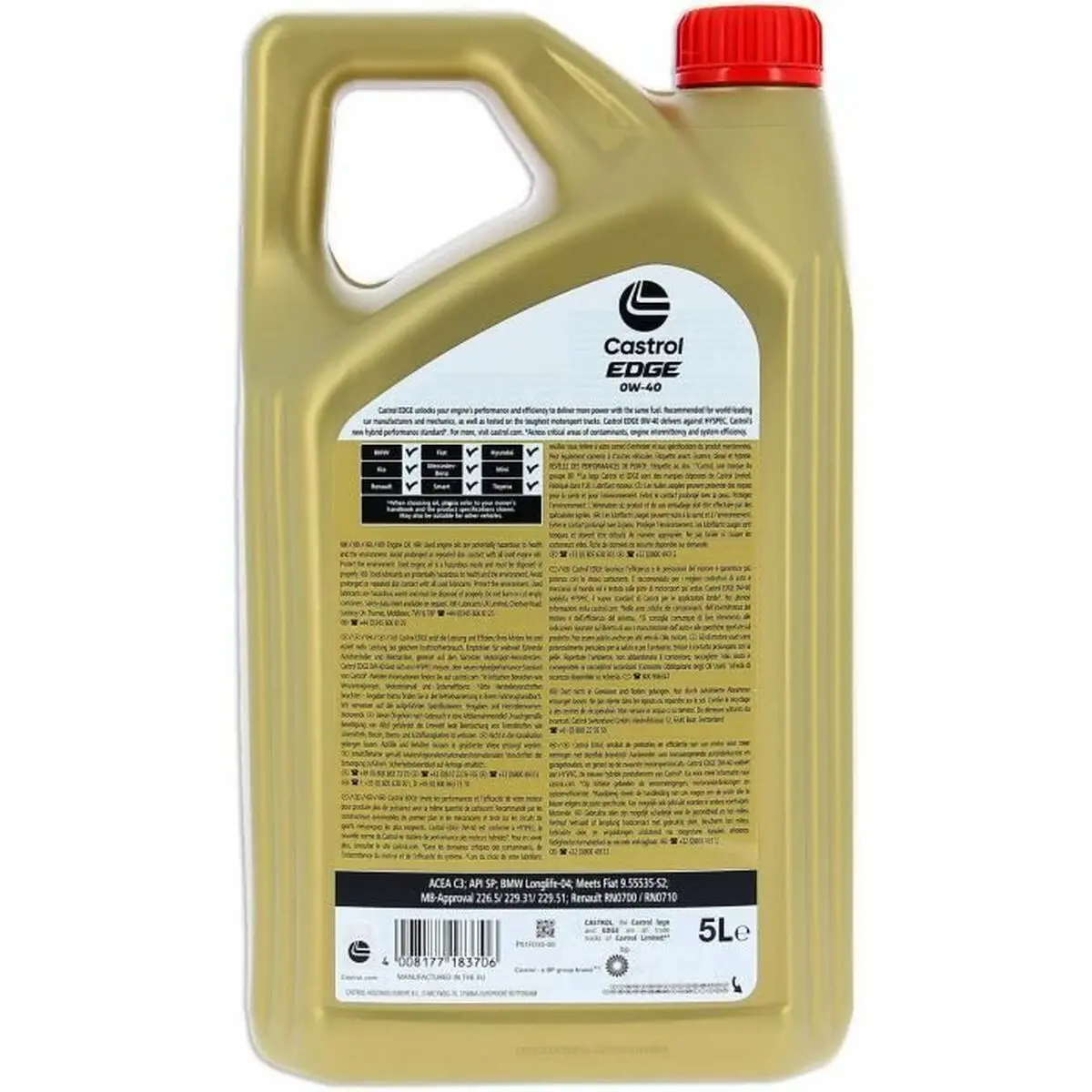 Óleo De Motor Castrol Edge Gasolina Diesel Híbrido 0W40 5 L 2