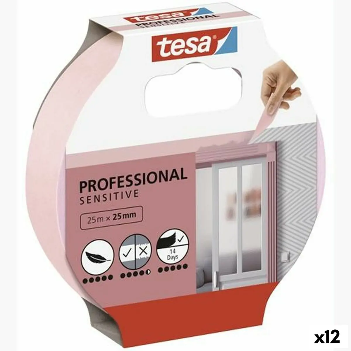 Fita Adesiva Tesa Professional Sensitive Pintor Cor De Rosa 12 Unidades (25 Mm X 50 M) 1
