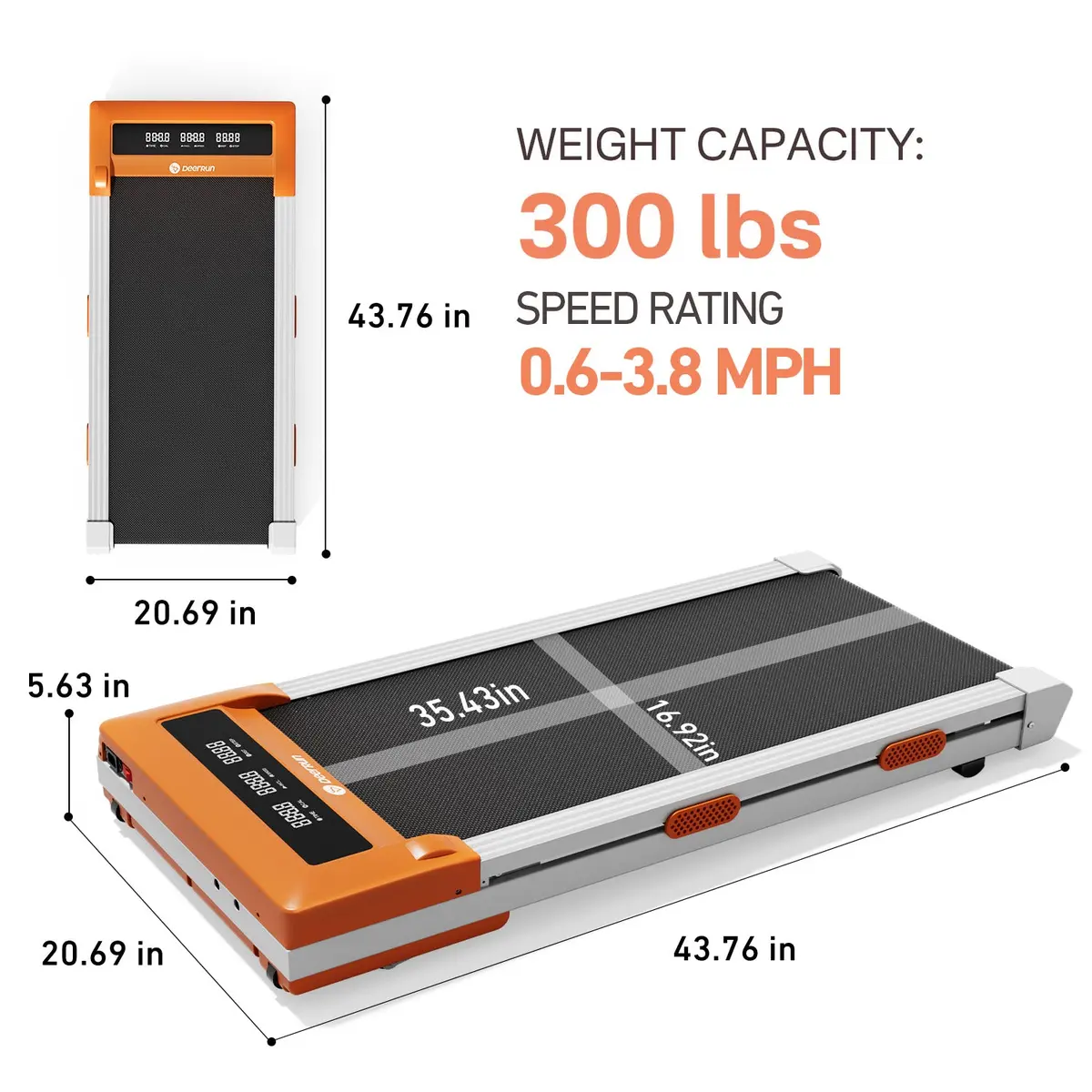 Deerrun Z10 Smart Walking Pad Treadmill With Remote Control 12% Auto Incline - Luxe Orange 2