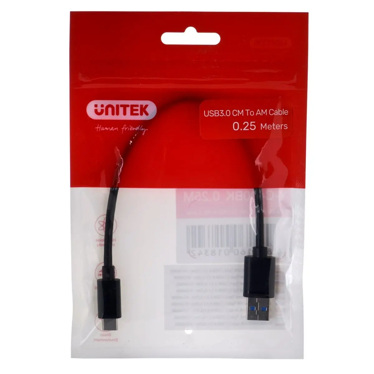 Cabo Usb A Para Usb C Unitek Y-C490bk Preto 250 Cm 1
