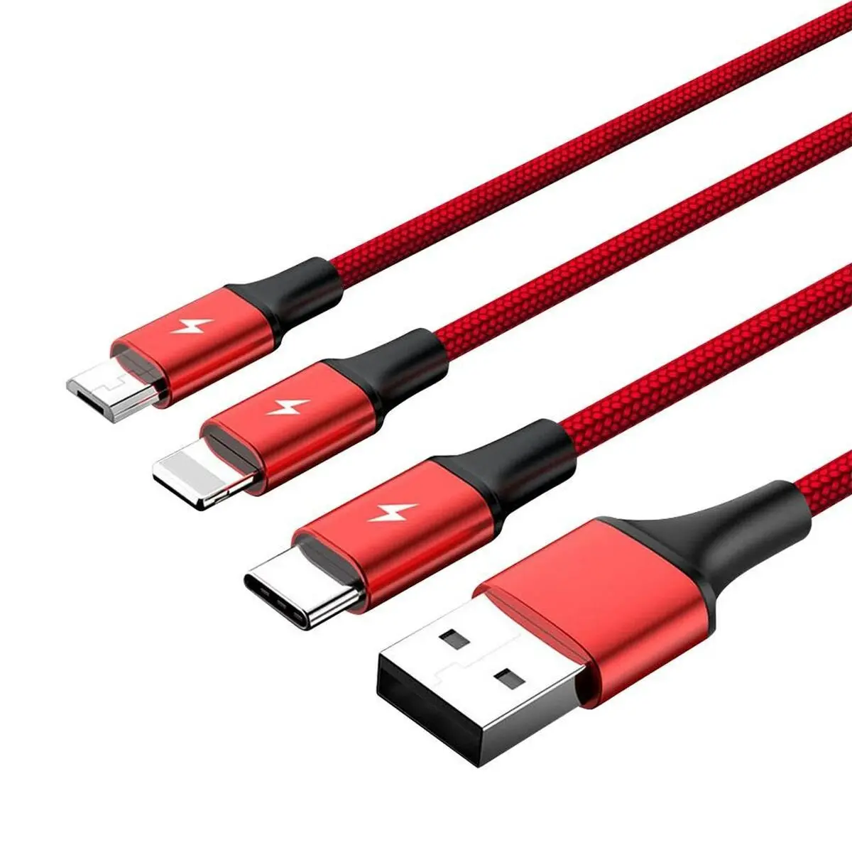 Cabo Usb Para Micro Usb, Usb-C E Lightning Unitek C4049rd Vermelho 1,2 M 1