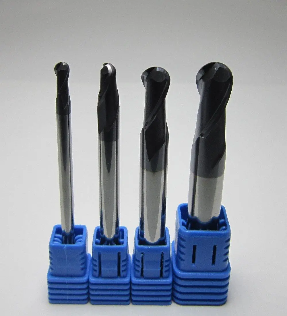 4Pcs Hrc45 R2.0 R3.0 R4.0 R5.0 2F Long Shank L-75Mm Carbide Ball Nose End Mills Set Bit 1