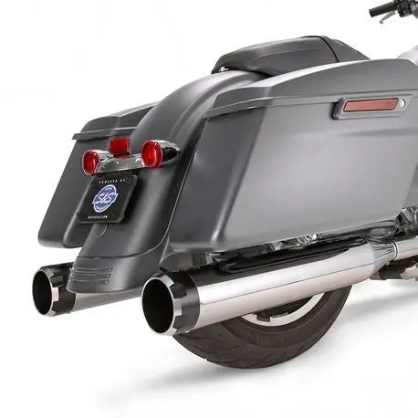 S&S Cycle - Mk45 Slip-On Mufflers Chrome With Highlight Machined Black Thruster End Caps - 4.5" For 2017-'19 M8 Touring Models 1