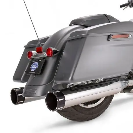 S&S Cycle - Mk45 Slip-On Mufflers Chrome With Highlight Machined Black Tracer End Caps - 4.5" For 2017-'19 M8 Touring Models 1
