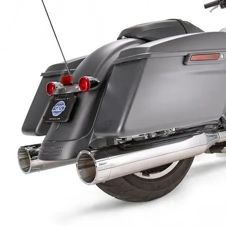 S&S Cycle - Mk45 Slip-On Mufflers Chrome With Chrome Tracer End Caps - 4.5" For 2017-'19 M8 Touring Models 1