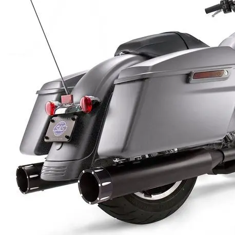 S&S Cycle - Mk45 Slip-On Mufflers Ceramic Black With Highlight Machined Black Tracer End Caps - 4.5" For 2017-'19 M8 Touring Models 1