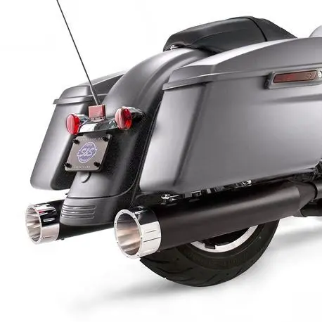 S&S Cycle - Mk45 Slip-On Mufflers Ceramic Black With Chrome Tracer End Caps - 4.5" For 2017-'19 M8 Touring Models 1
