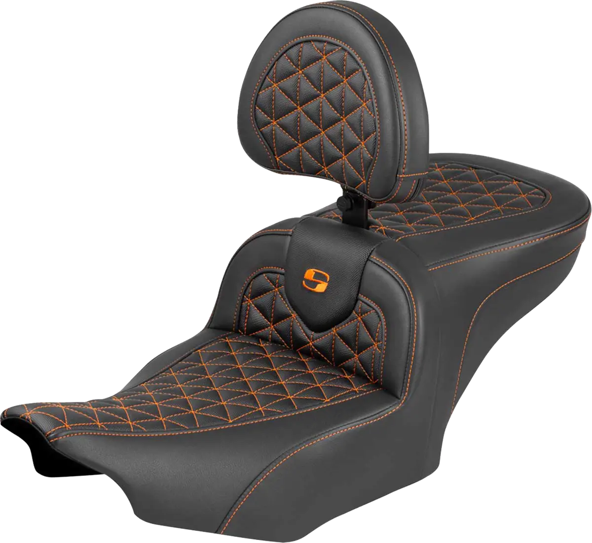 Saddlemen Roadsofa Seat - With Backrest - Orange Stitch - Flh/Flt (823-07-210B3) Touring 23-25 1