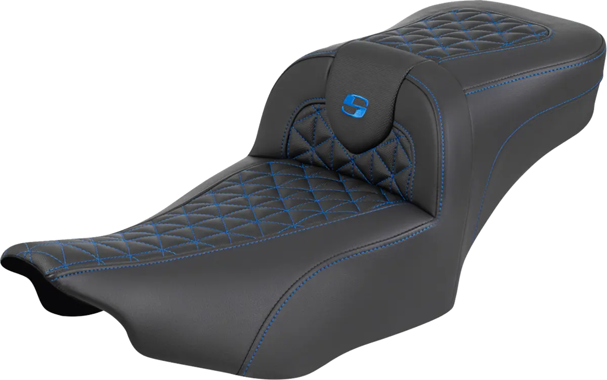 Saddlemen Roadsofa Extended Reach Seat - Without Backrest - Tri-Gripper Blue Stitch - Flh/Flt (823-07-21101) Touring 23-25 1