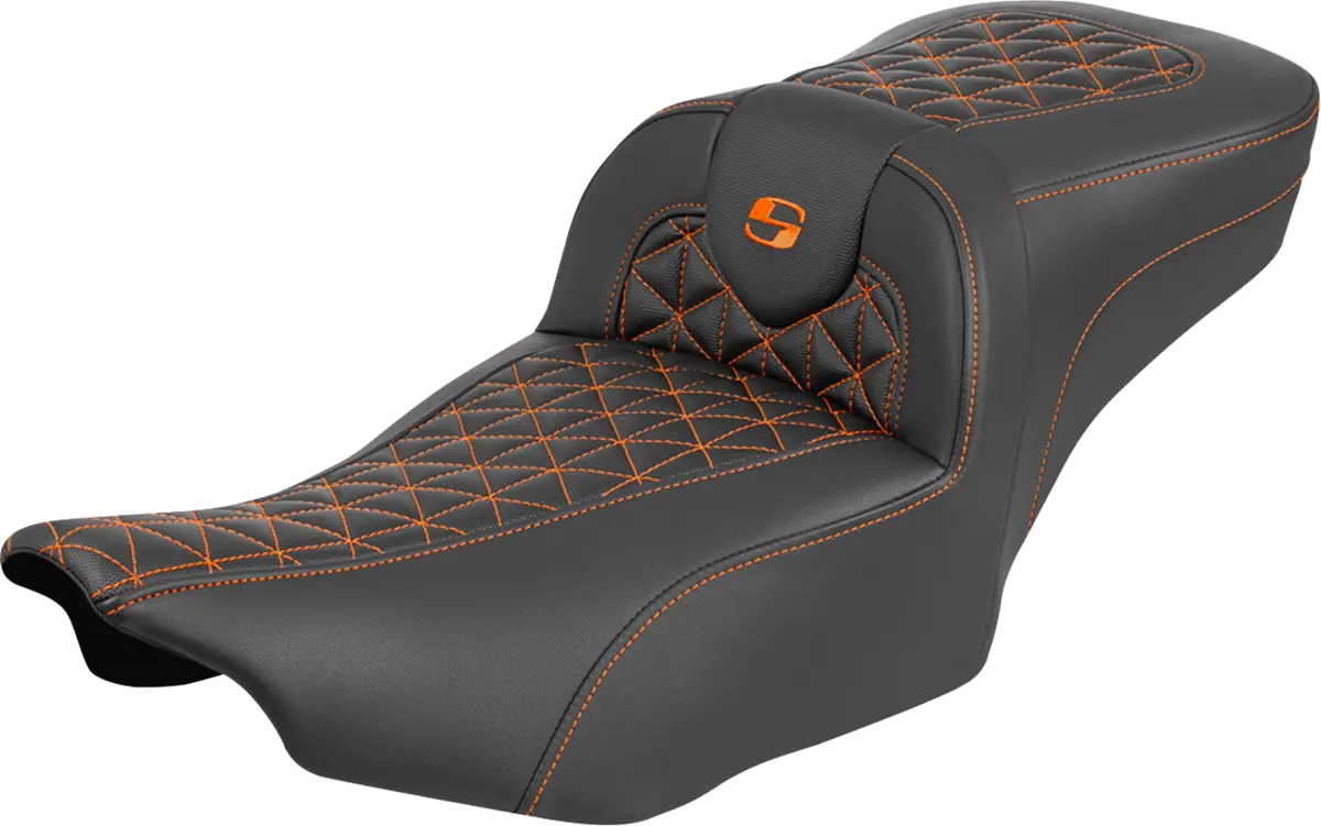 Saddlemen Roadsofa Extended Reach Seat - Without Backrest - Tri-Gripper Orange Stitch - Flh/Flt (823-07-21103) Touring 23-25 1
