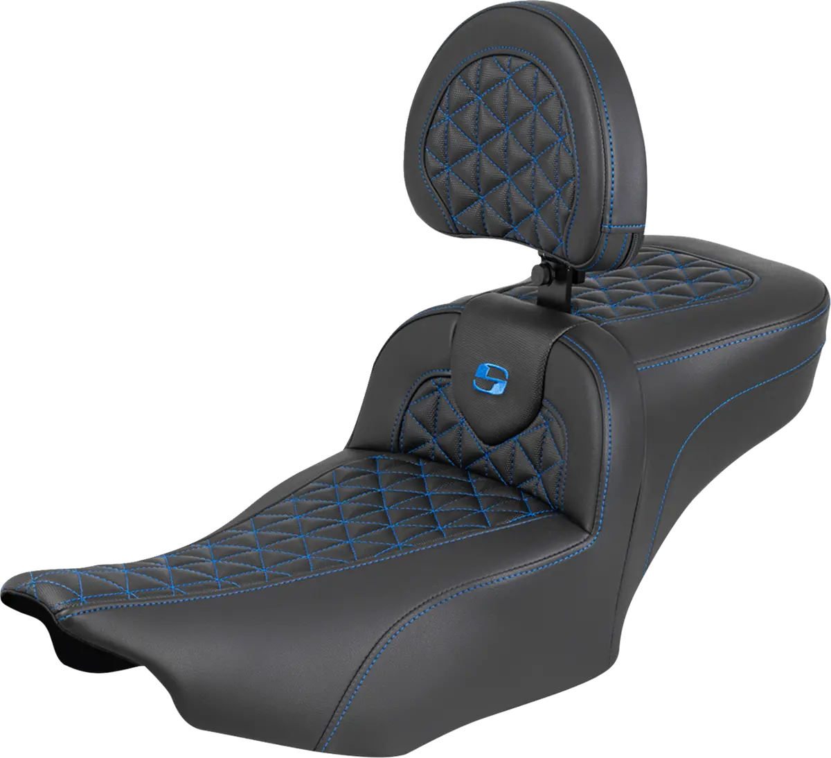 Saddlemen Roadsofa Extended Reach Seat - With Backrest - Blue Stitch - Flh/Flt (823-07-211B1) Touring 23-25 1