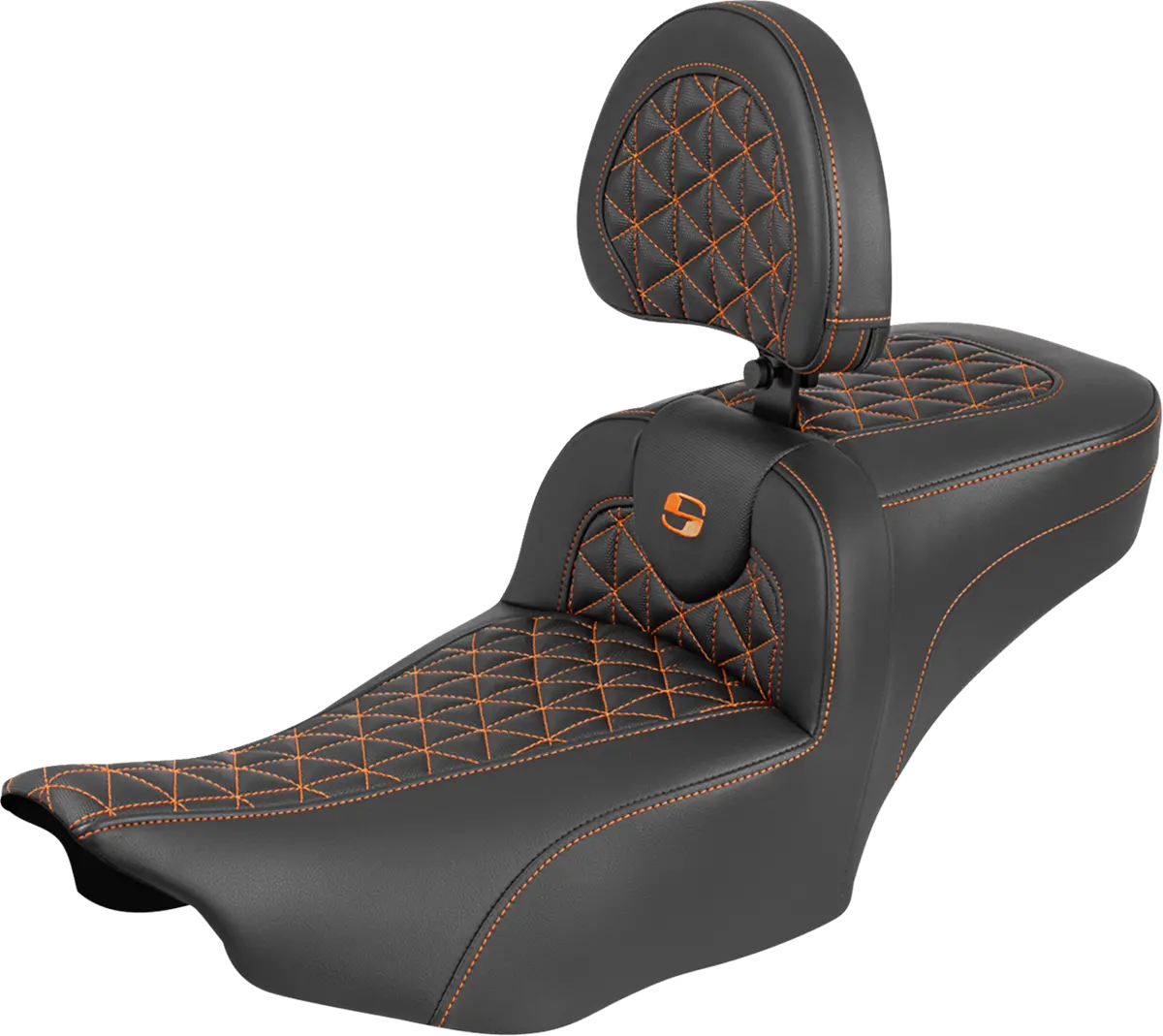 Saddlemen Roadsofa Extended Reach Seat - With Backrest - Orange Stitch - Flh/Flt (823-07-211B3) Touring 23-25 1