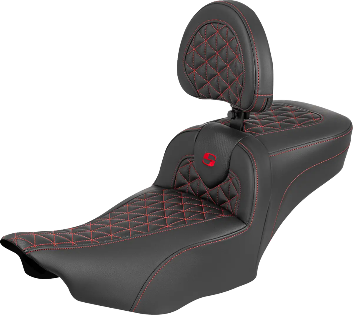 Saddlemen Roadsofa Extended Reach Seat - With Backrest - Red Stitch - Flh/Flt (823-07-211B4) Touring 23-25 1
