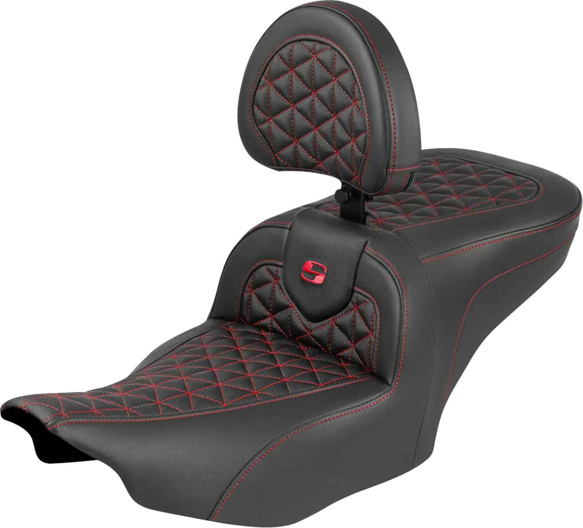 Saddlemen Roadsofa Seat - With Backrest - Red Stitch - Flh/Flt (823-07-210B4) Touring 23-25 1