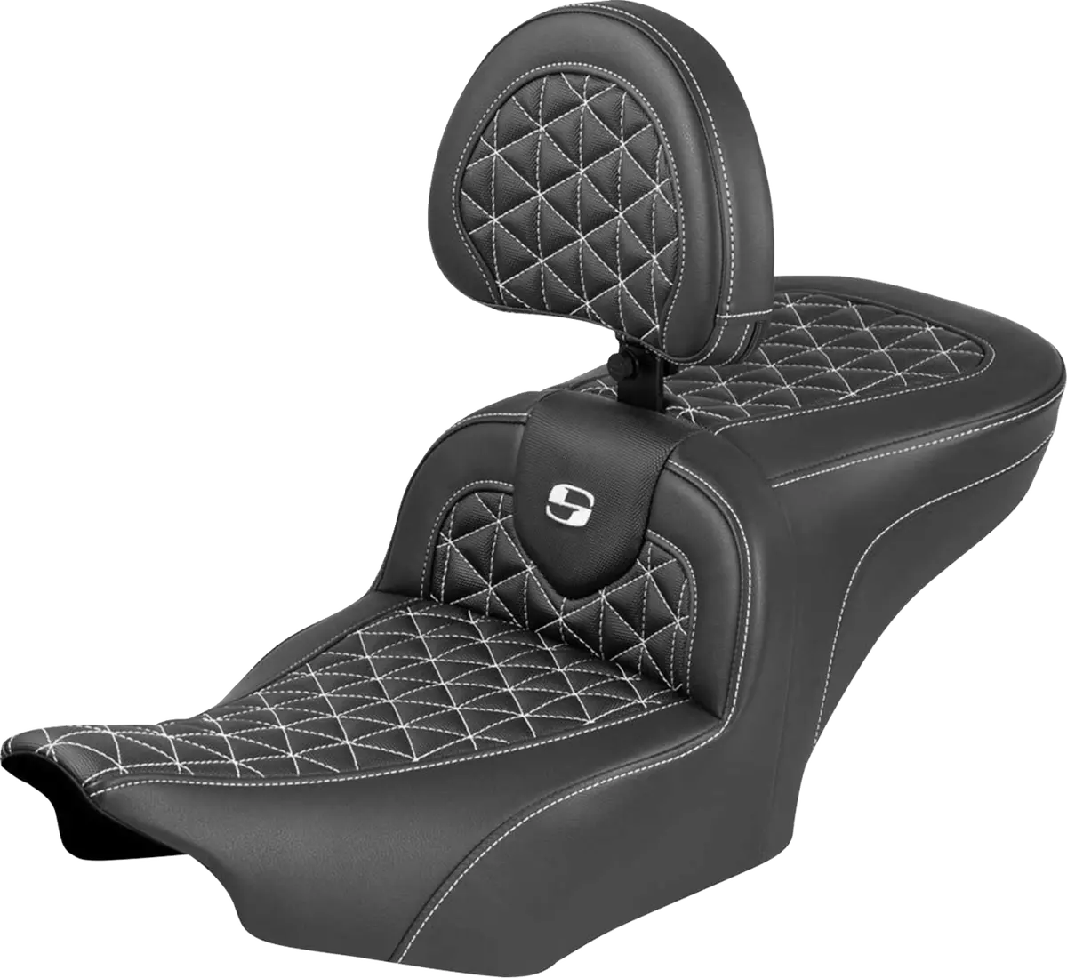 Saddlemen Roadsofa Seat - With Backrest - White Stitch - Flh/Flt (823-07-210B6) Touring 23-25 1
