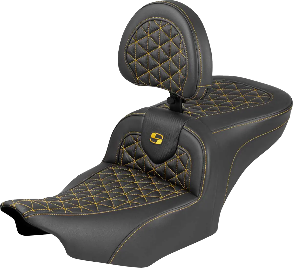 Saddlemen Roadsofa Seat - With Backrest - Gold Stitch - Flh/Flt (823-07-210B7) Touring 23-25 1