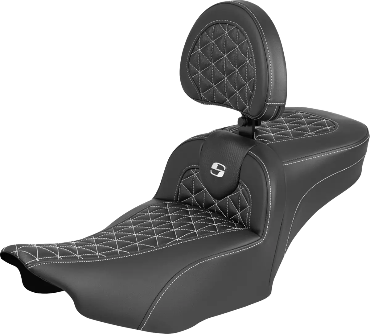 Saddlemen Roadsofa Extended Reach Seat - With Backrest - White Stitch - Flh/Flt (823-07-211B6) Touring 23-25 1