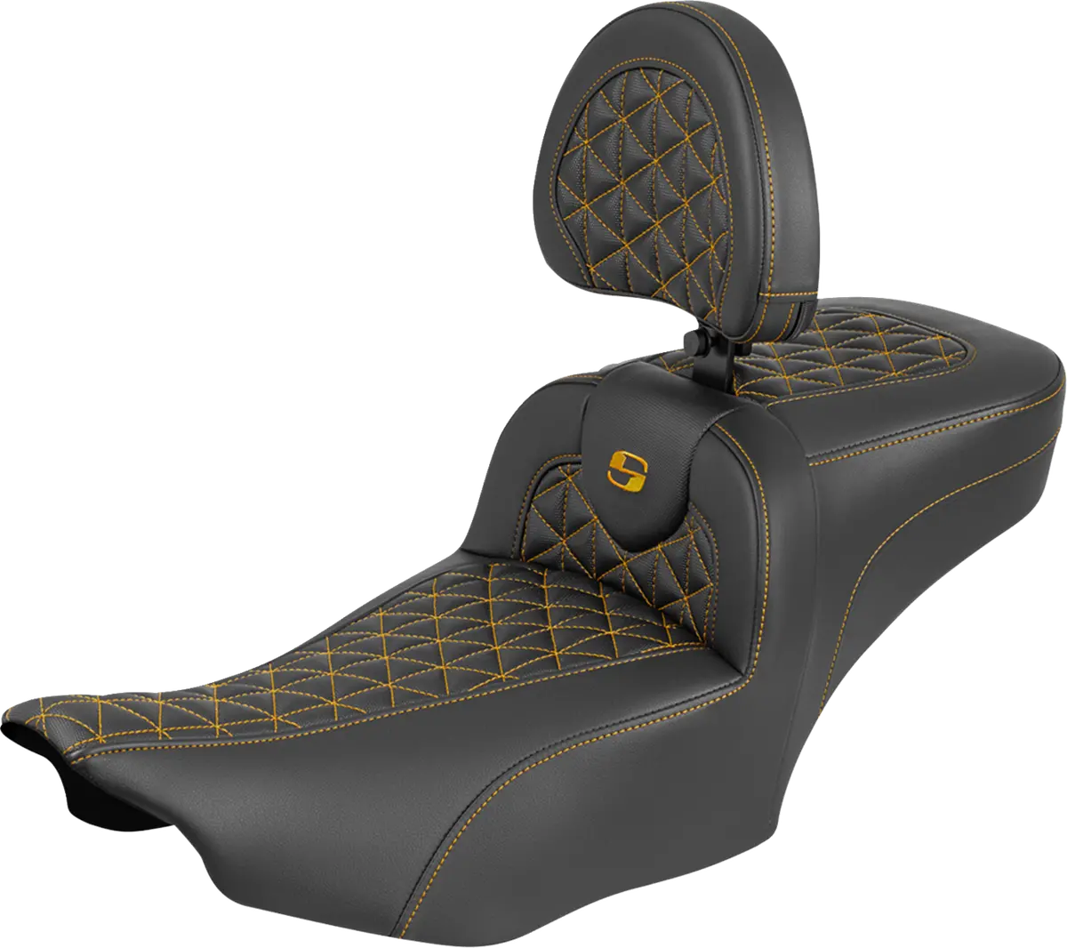 Saddlemen Roadsofa Extended Reach Seat - With Backrest - Gold Stitch - Flh/Flt (823-07-211B7) Touring 23-25 1