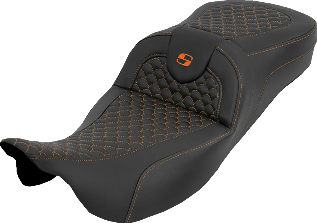 Saddlemen Extended Reach Roadsofa Seat - Dragon Scale - W/O Backrest - Orange Stitch - Flh/Flt (808-07B-20903) Touring 08-25, Cvo 14 1