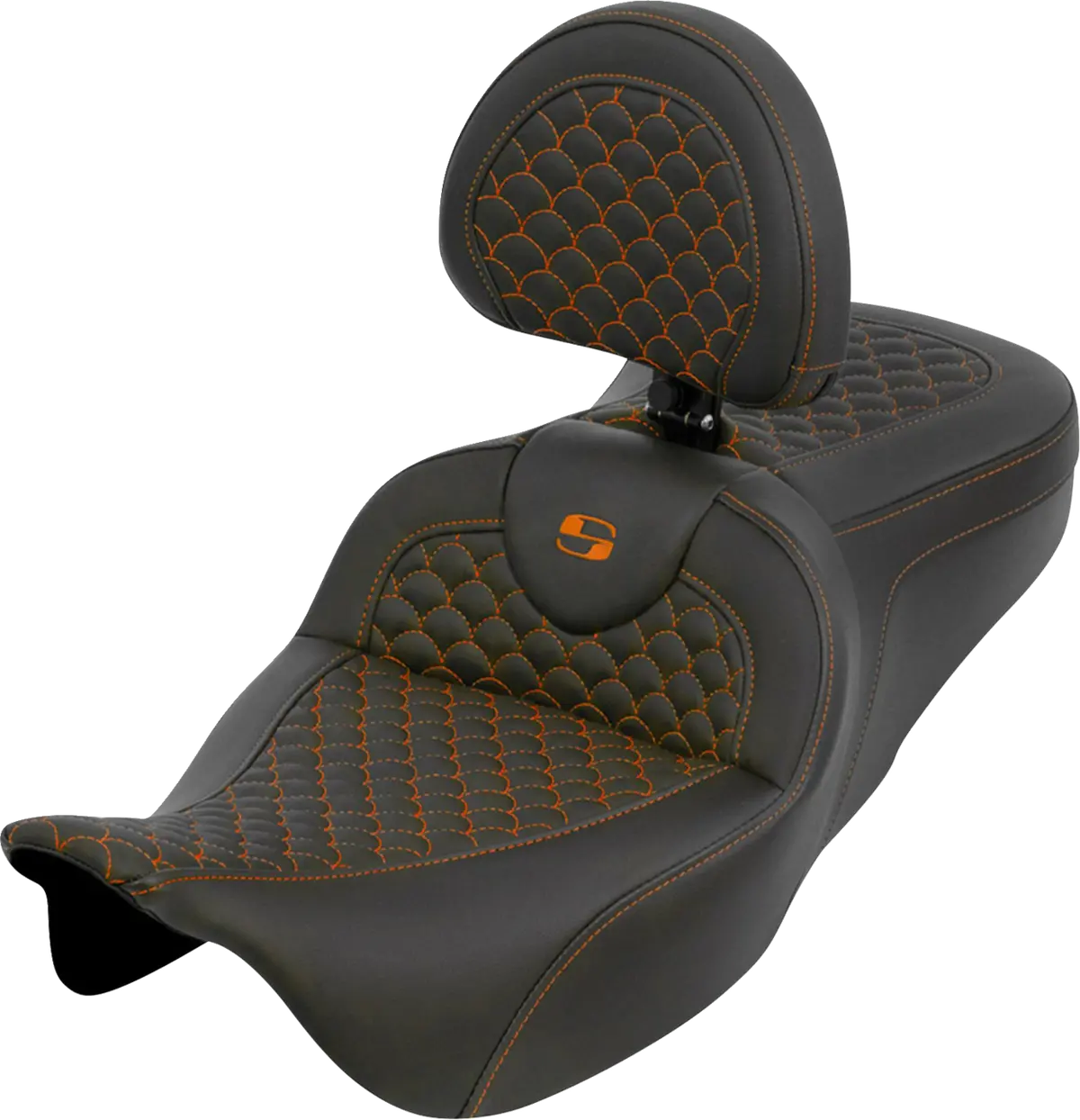 Saddlemen Roadsofa Seat - Dragon Scale - Orange Stitch - With Backrest (808-07B-208B3) Touring 08-25, Cvo 14 1