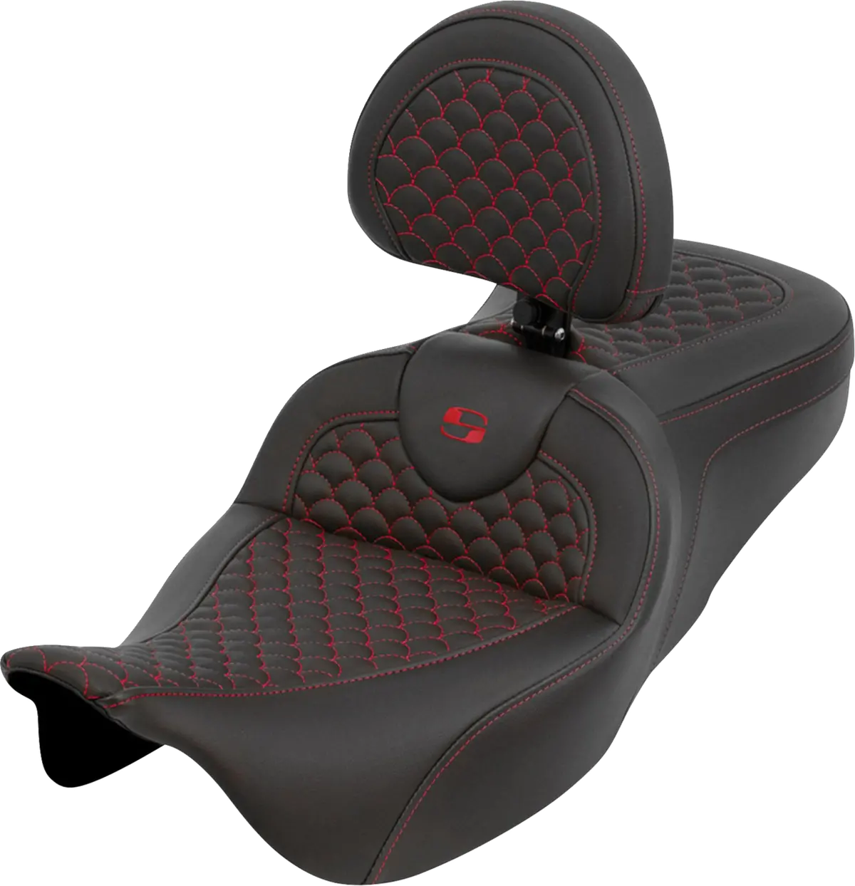 Saddlemen Roadsofa Seat - Dragon Scale - Red Stitch - With Backrest (808-07B-208B4) Touring 08-25, Cvo 14 1