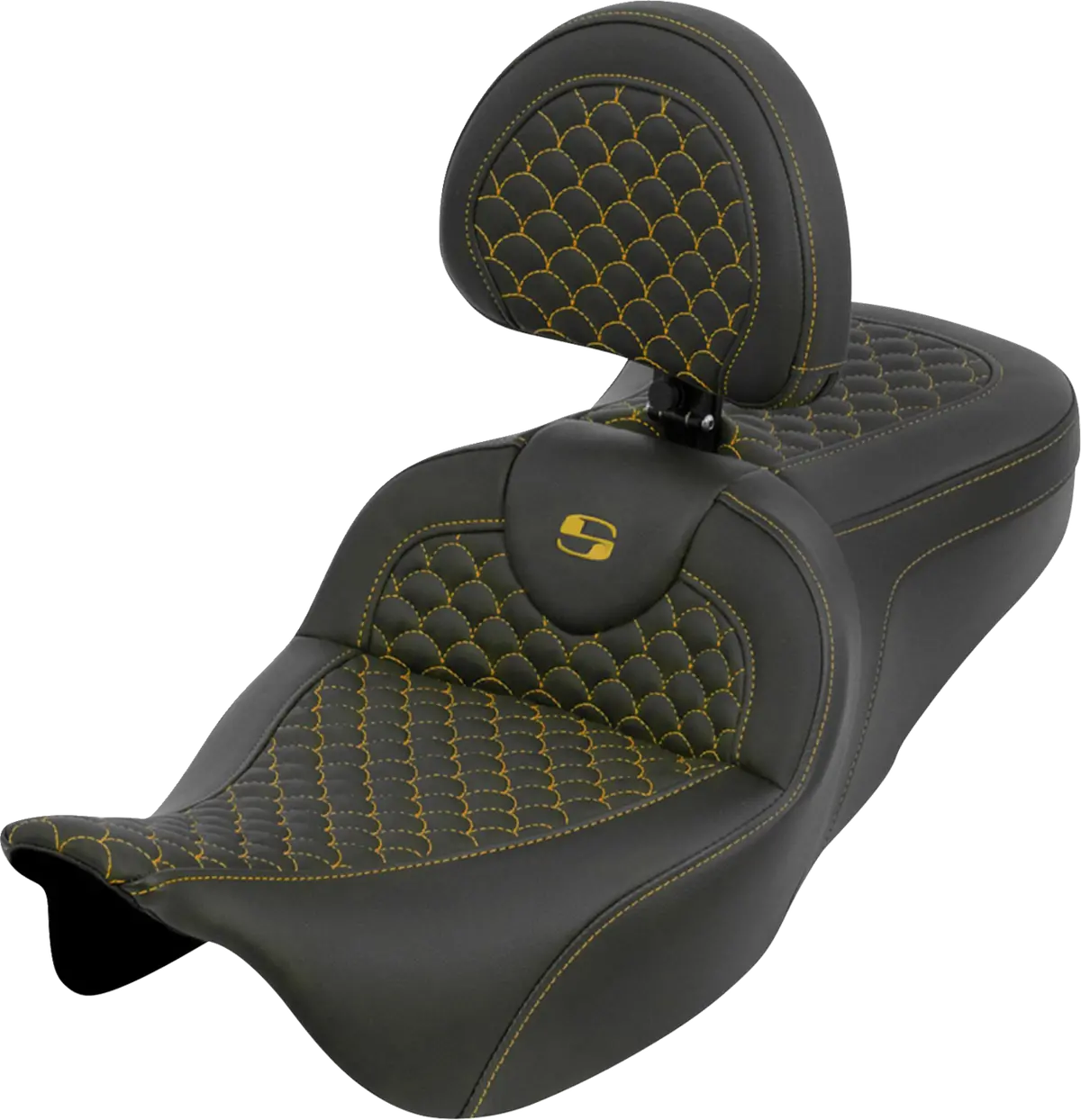 Saddlemen Roadsofa Seat - Dragon Scale - Gold Stitch - With Backrest (808-07B-208B7) Touring 08-25, Cvo 14 1
