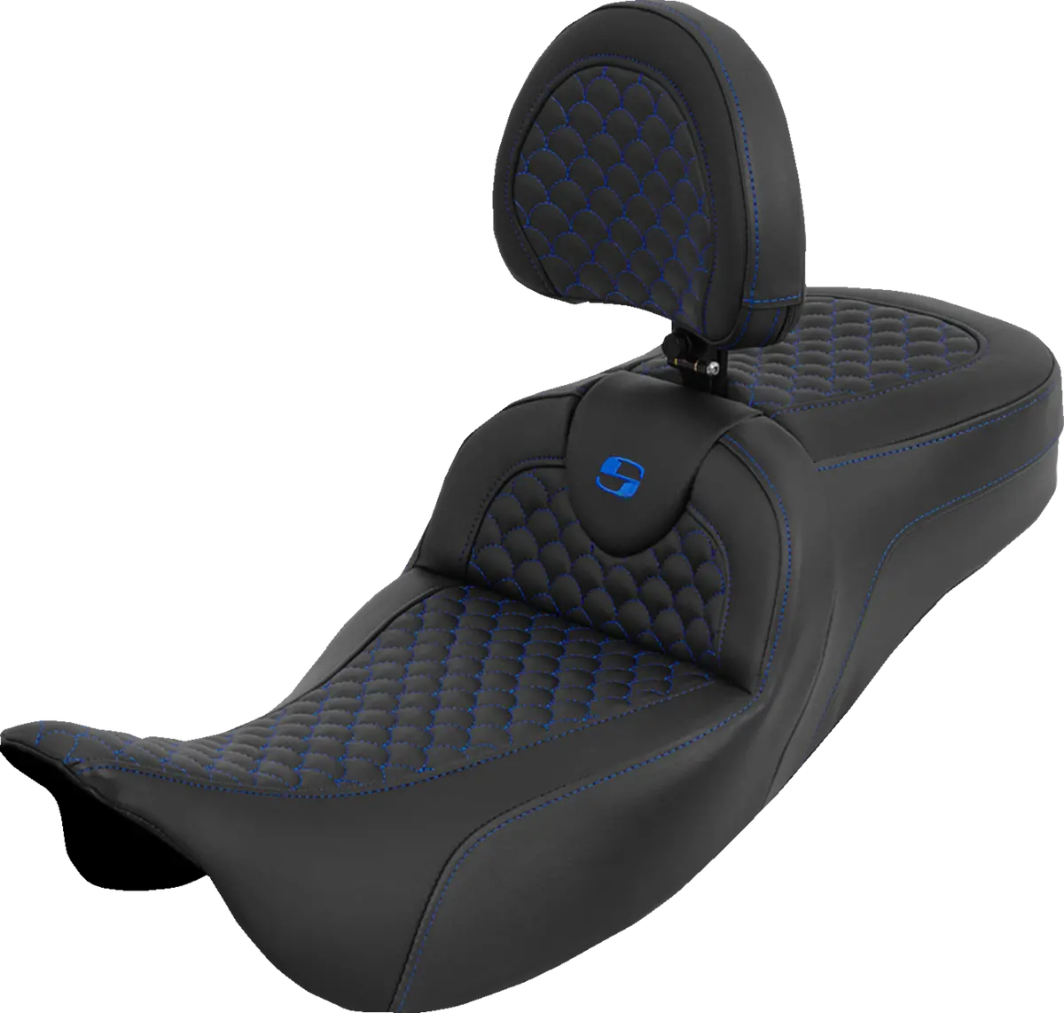 Saddlemen Extended Reach Roadsofa Seat - Dragon Scale - Blue Stitch - With Backrest (808-07B-209B1) Touring 08-25, Cvo 14 1