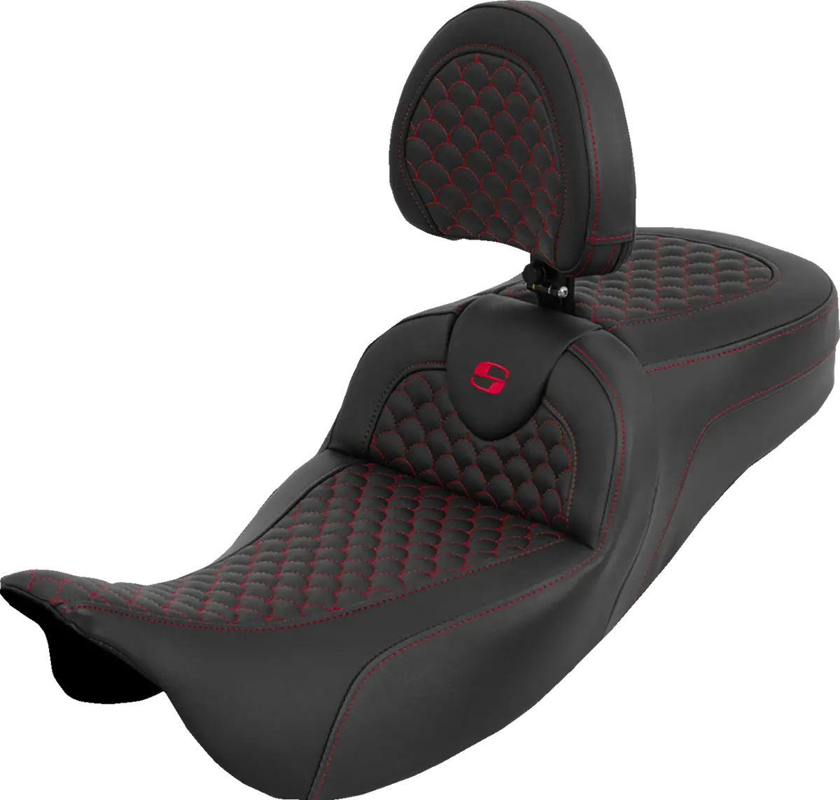 Saddlemen Extended Reach Roadsofa Seat - Dragon Scale - Red Stitch - With Backrest (808-07B-209B4) Touring 08-25, Cvo 14 1